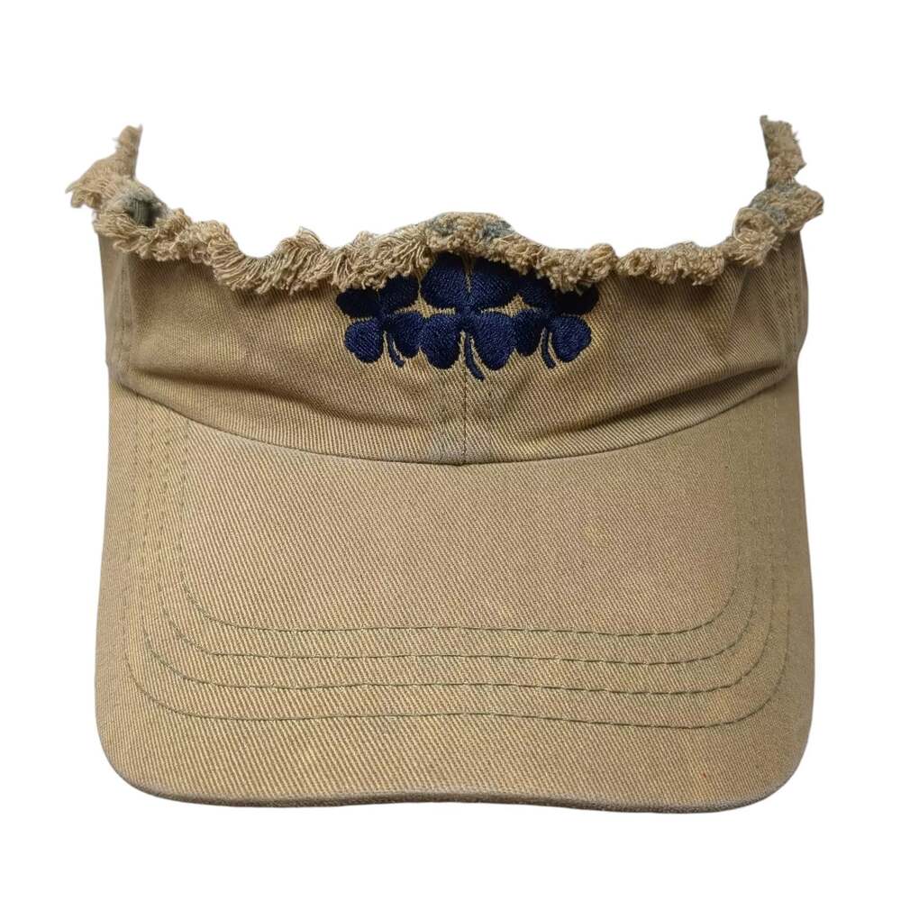 Lucky Brand Visor Hat Brown Blue OS Slideback Distressed Frayed Embroidered